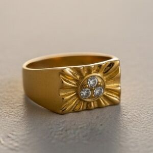 Men's Gold Sunburst Ring with Triple Stone Accent